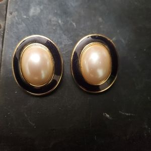 Monet faux pearl enamel clip on's
